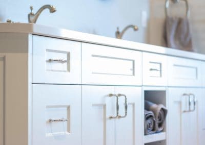 Close up of cabinetry in bathroom of custom built home