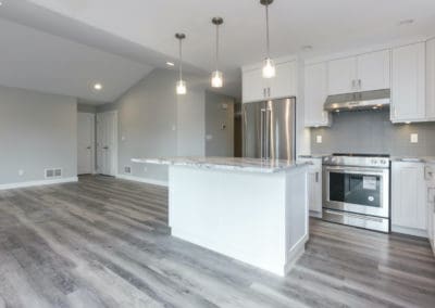 Custom kitchen and living room in rancher