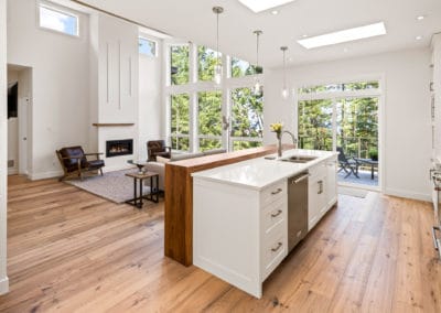 award-winning kitchen island and vaulted living room