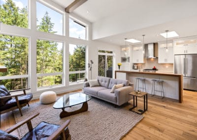 Living room looking into award-winning kitchen