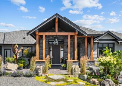 Goldstream Heights Custom Home timber framed front entryway