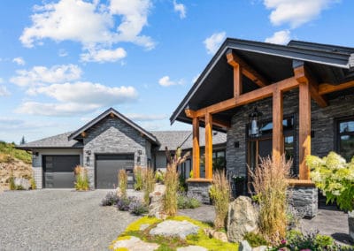 Exterior of goldstream heights custom home build in Cowichan Valley with garage