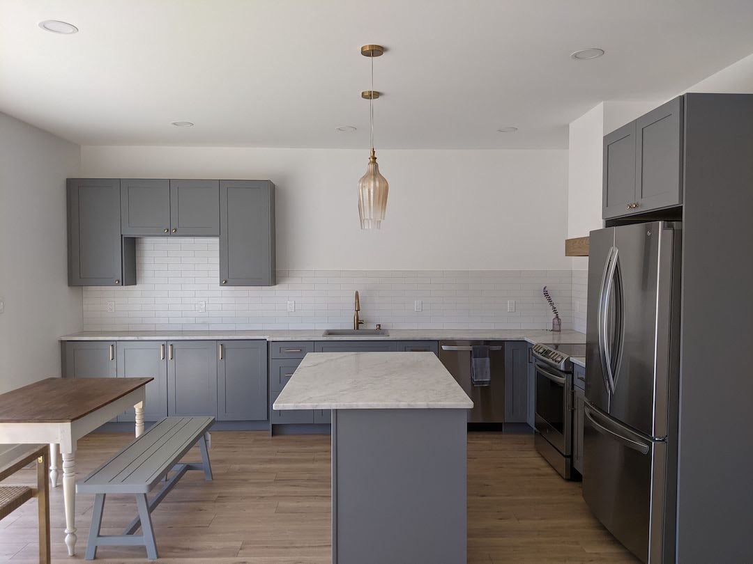 modern farmhouse kitchen grey cabinetry