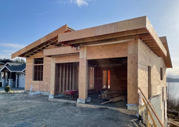 from exterior view of framing custom home