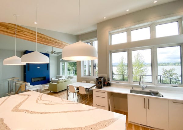 Open concept living, dining and kitchen in Quamichan Net Zero Home