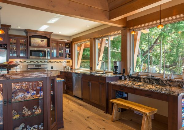 Renovated kitchen with warm wood cabinetry