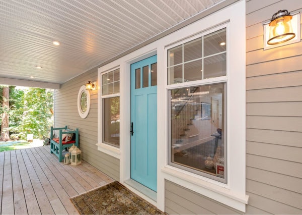 blue front door modern farmhouse