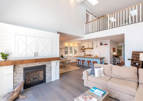 living room and kitchen blue island