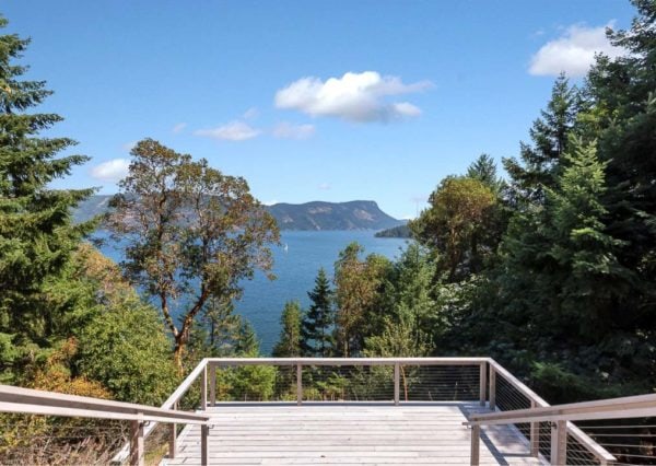 view of Genoa Bay from rear deck of custom home