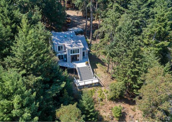 aerial exterior view of rear of custom home