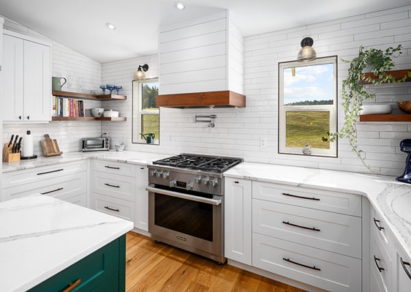 Modern farmhouse style kitchen with countryside views