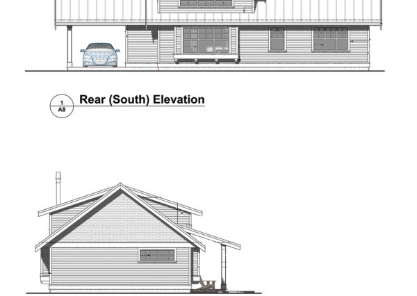 Rear and left side 3D rendering Kings Cottage rancher home