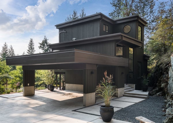 Modern Revival dark exterior, flat roof