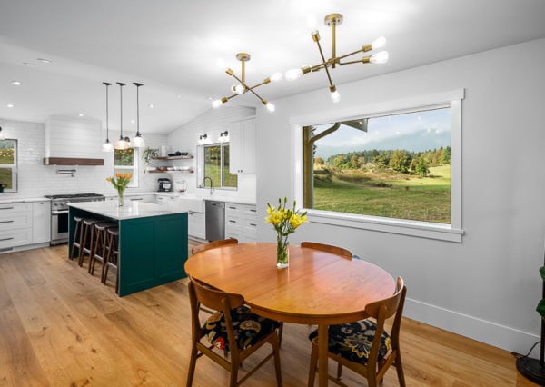 Open concept dining and kitchen in modern farmhouse