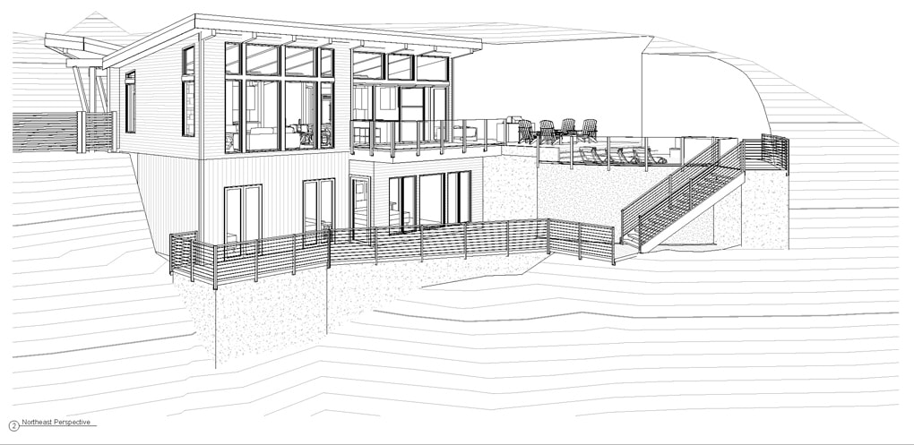 Custom Lake Cowichan Home Northeast perspective 3d concept of custom home lakefront