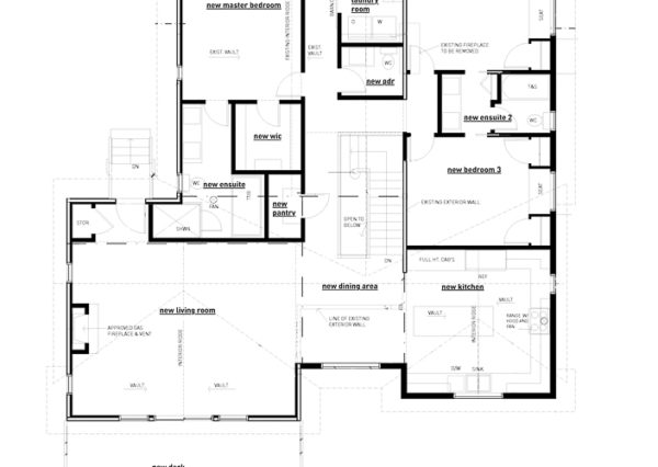 Main living floor plan with master suite and bedrooms
