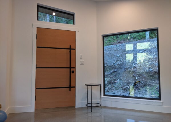 Solid wood front door lake front home