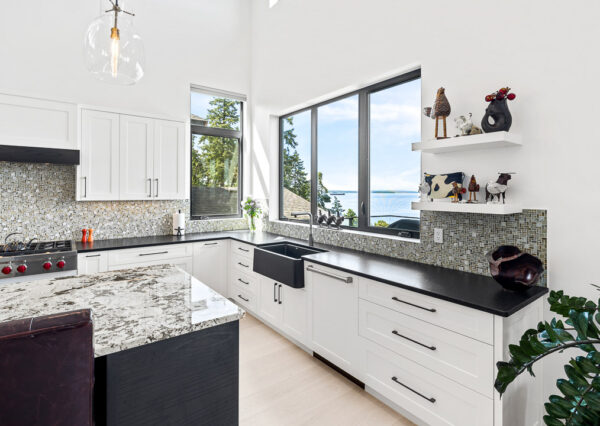 Ocean views from kitchen in custom home Chemainus, BC