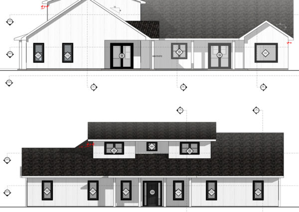 concept drawing front and back exterior custom home