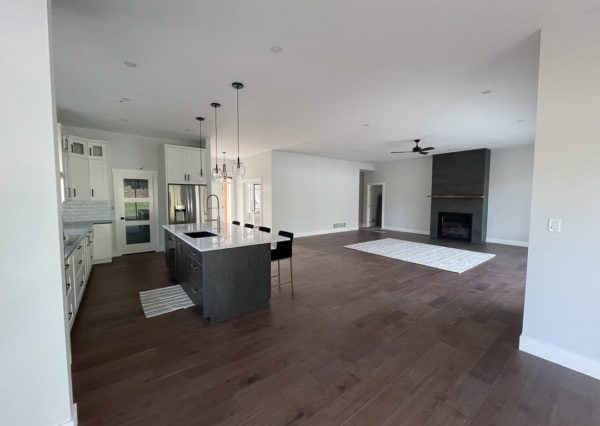 Open concept living area with large kitchen island