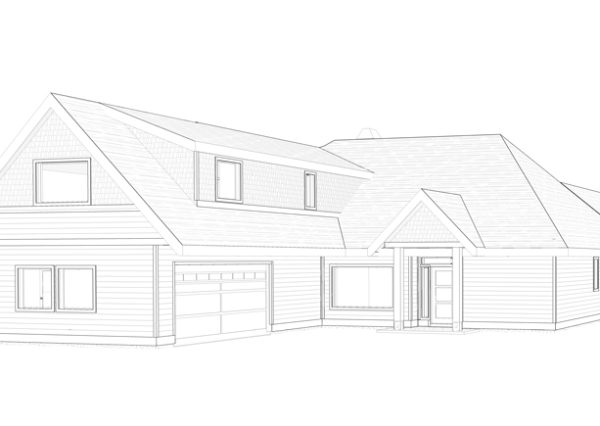 3d exterior rendering in black and white of home under construction