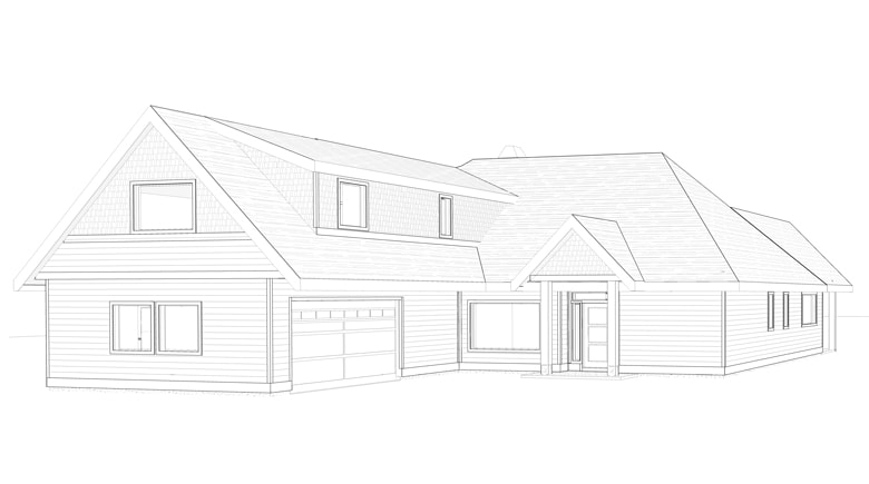 3d exterior rendering in black and white of home under construction