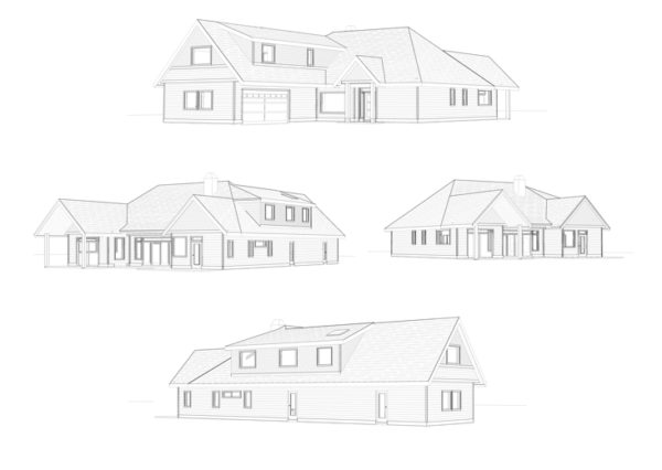 3d exterior rendering of custom home multiple angles