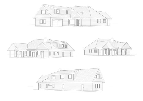 3d exterior rendering of custom home multiple angles