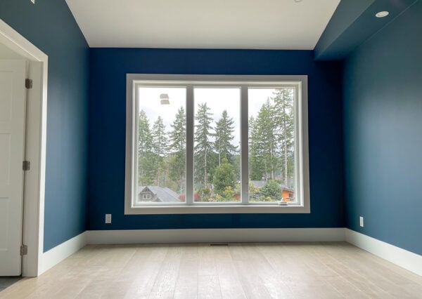 Dark blue bedroom lakeview home