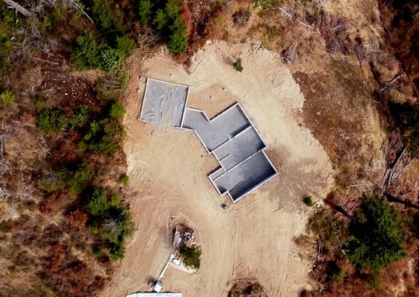 Bird's eye view of under construction foundation