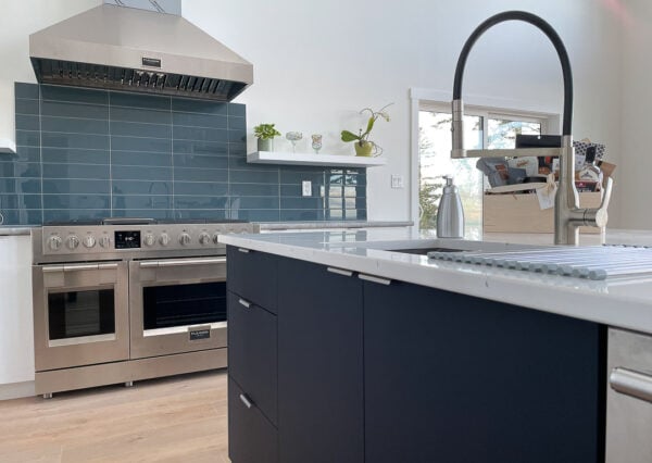 Stainless steel appliances and kitchen island