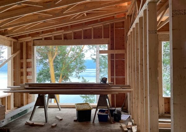 Framing oceanfront custom home cowichan bay