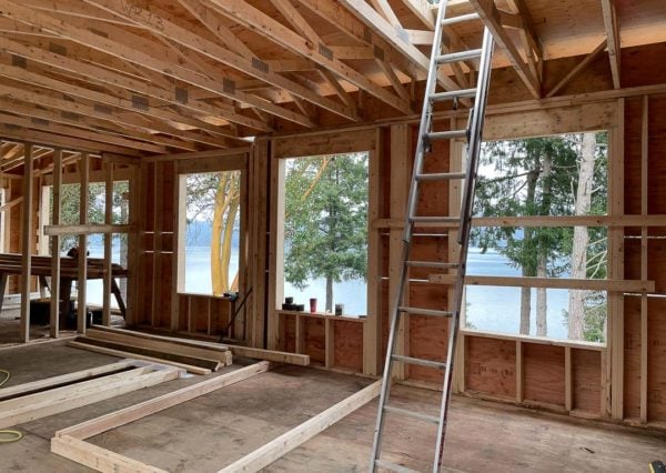 Framing work custom home ladder to roof