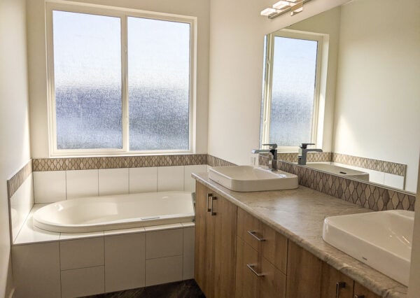 Large window in bathroom