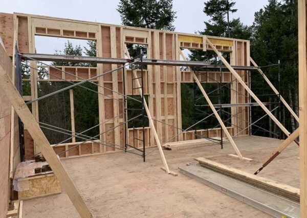 framing stage under construction house
