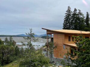 Bare Point Custom Home under construction with view
