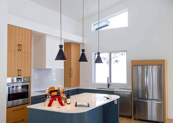 Open concept kitchen with vaulted ceilings