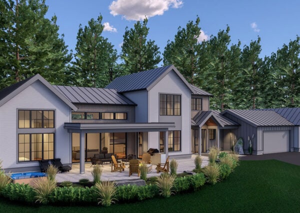 3D rendering of modern farmhouse style home