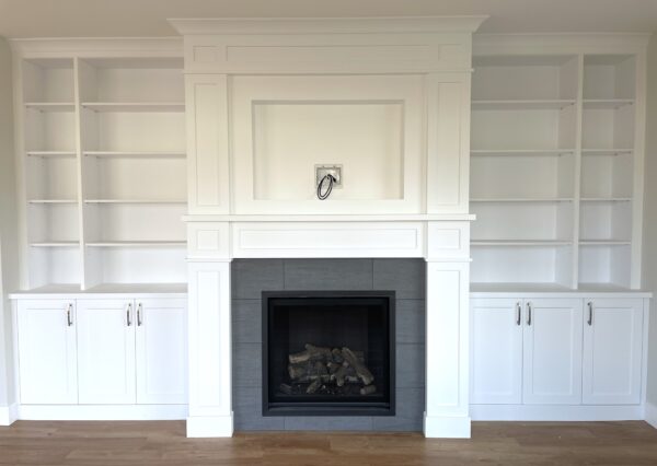 Fireplace built-ins in Cowichan Valley custom home.