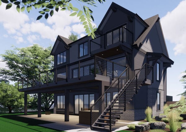 Rear exterior digital rendering for Shawnigan Lake custom home