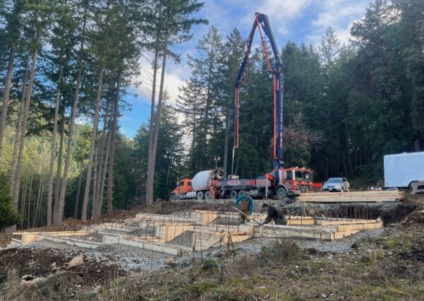 Salt Spring custom home concrete pumping foundation