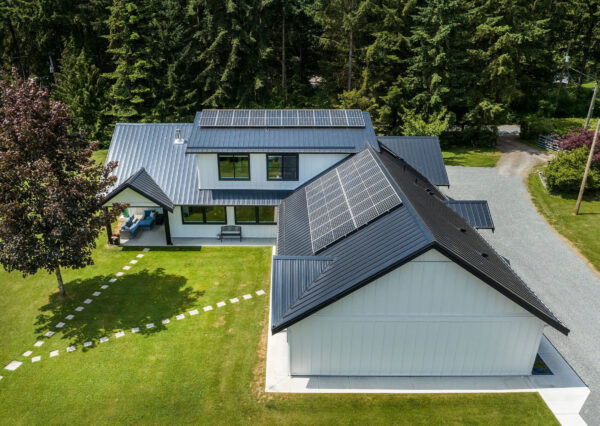 Modern farmhouse roof view solar panels