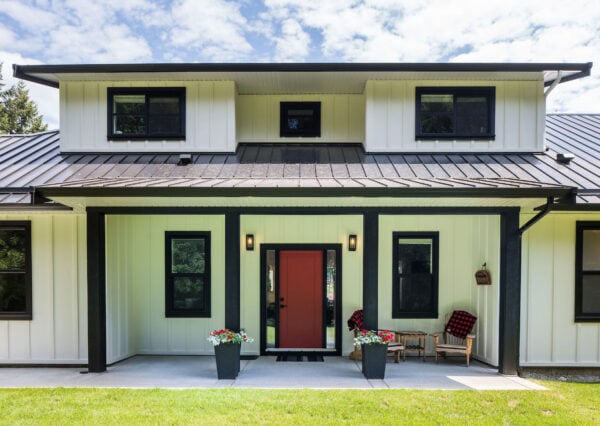 Front Porch of Modern Farmhouse with Seating