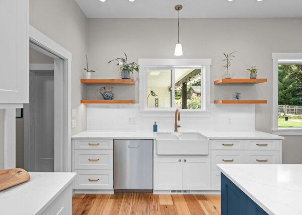 Floating Wood Shelves in Custom Kitchen