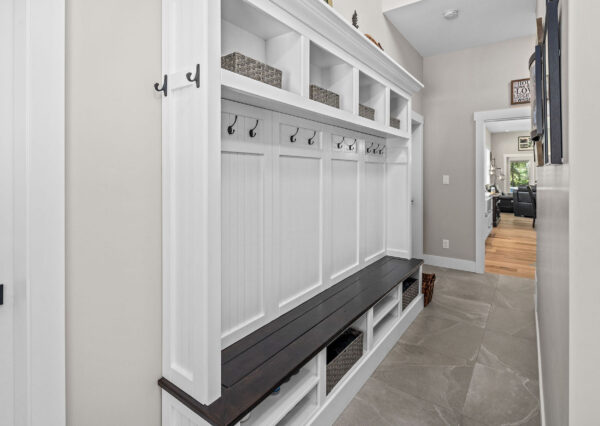 Mudroom built in bench and coat rack