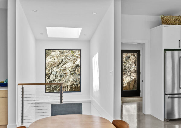 Exposed rock view from inside Edgewater home