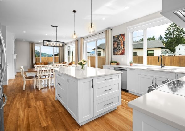 White Kitchen cabinetry and white countertops in custom home