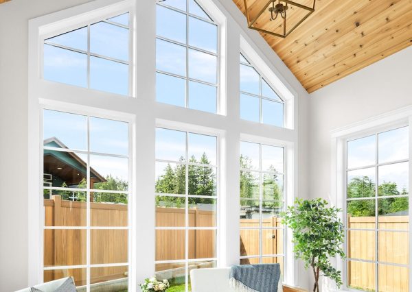 Sunroom with cedar lined ceiling