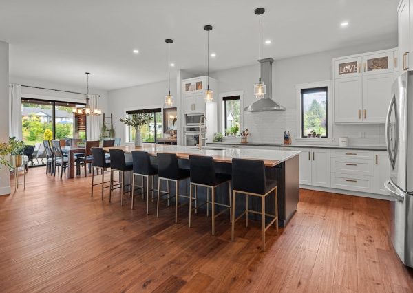 Large custom kitchen with six seats at the kitchen island