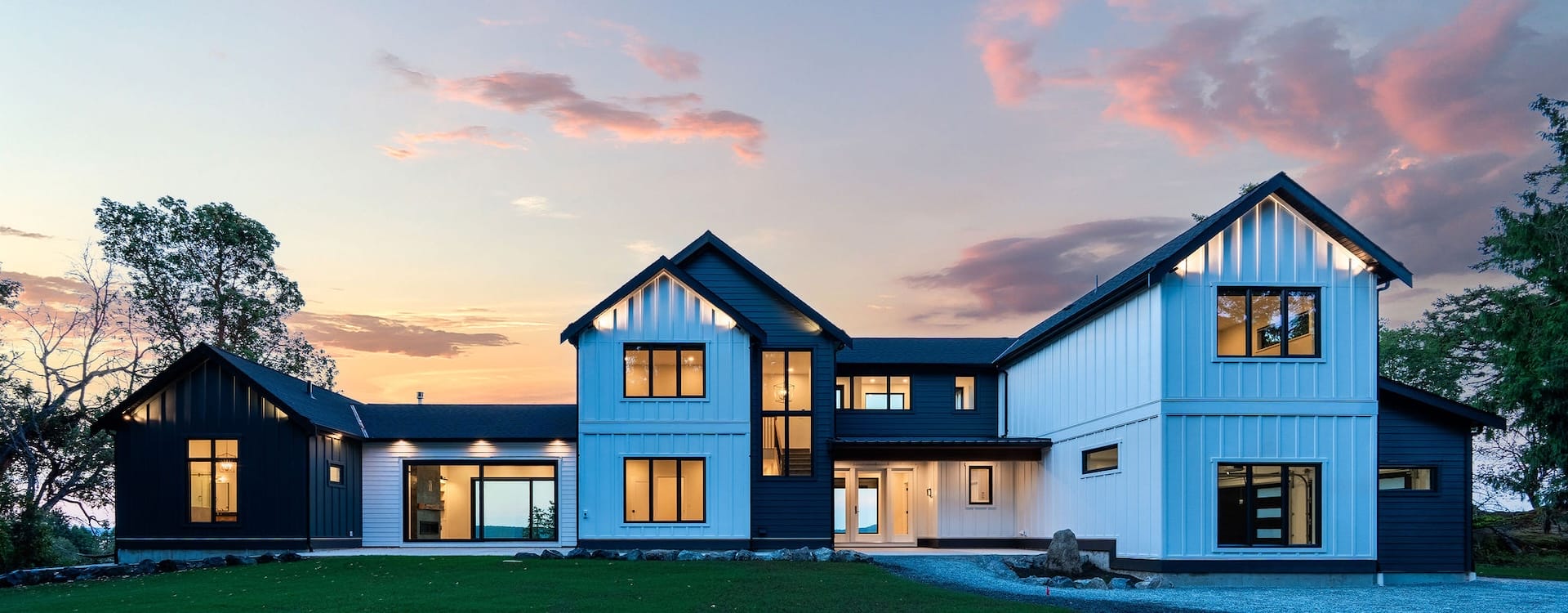 The Inlet oceanfront custom home in Chemainus, BC at sunset